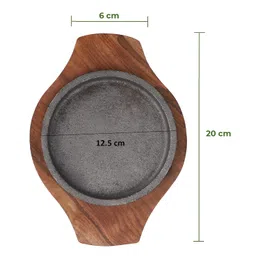 e kysa basics Cast Iron Sizzler Plate (5 inch) with Wooden Base (8 * 6 inch) image 2
