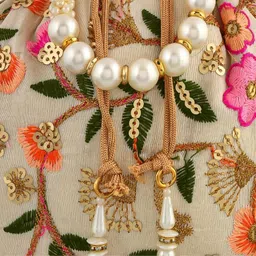 kuber industries Potli|Silk Wedding Potli|Christmas Gift Potli|Baby Shower Potli|Traditional Shagun Potli|Drawstring with Beads Handle Potli|New Flower Embroidery Potli|Pack of 2|Multi image 4