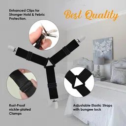DORARA 8 Pack Bed Sheet Holder Straps, Triangle Bed Sheet Fasteners with Heavy Duty Grippers Clips, Adjustable Elastic Bed Sheet Clips,Bed Suspenders Corner Gripper Holder for Twin Queen King Mattress image 3
