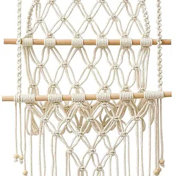 SATYAM KRAFT 1 Pcs Tassel Storage Rack, Book Magazine Net Bag Rack Handmade Cotton Dori Dream Catcher Wall Hanging with LED Light for Home and Room Decoration (Design 3) image 4