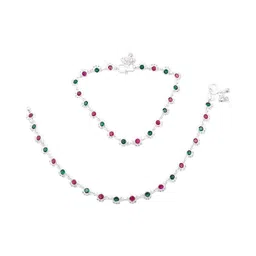 shree shobha collection Silver Anklet For Womens Multicolour Stones Casted Modern & Strong Design Size-10.5 Inches Weight-35Gm image 1