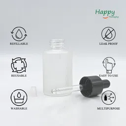 Happy Packaging 30ML Clear Frosted Flat Shoulder Round Empty Glass Bottle | Glass Dropper | Black Sleeve | Silcon Black Teat | Refillable | Leak Proof For Essential Oils | DIY serums (3) image 5