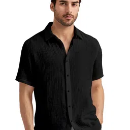 webric l Men's Solid Cotton Blend Shirt | Casual | Plain | Half Sleeve | Black Shirt | Summer-Regular Fit (Available in Plus Size) image 1
