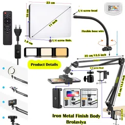BROLAVIYA Overhead Video Mobile Stand with 11 inch Video led Light 2700 to 5500k, Metal Arm,1/4" Ball Head for Camera,Gopro,with Mobile Bracket and Flexible Clip Arm image 2