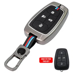 Shopsidex Metal Silicon Key Cover Compatible with Tata Nexon, Harrier | Safari | Altroz | Tigor | Ev | Punch | Tiago Ev Electric 4 Button Smart Key Feature Visible in Low-Light Condition, Black image 5