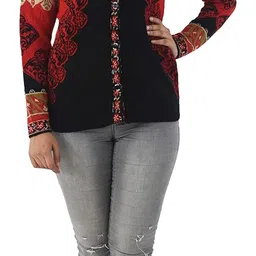 fashion fitt Women's Woollen Wool Fullsleeve Winter Wear Floral, self Design, Solid Buttoned Cardigan Sweater Black image 2