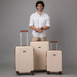 tusker trunk ABS Hard Sided Casing Microlite Trolley Bag, Lightweight Luggage Suitcases with 8 Silent Spinner Wheels & Combination Lock - (Small & Medium_Beige) - Combo Set of 2 image 5