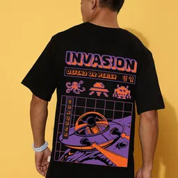 veirdo Pure Cotton Oversized Loose Fit Drop Shoulder Latest Graphic Printed Men's Half Sleeve T-Shirt (Sizes: S to 2XL) image 3