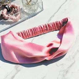 prolixr Pink Satin Cross Knot Headband For Women - Double Twist Head Wrap - No Hair Breakage, Pulling & Tugging - Soft Elastic & Comfortable Stretch image 2