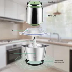 Vinskep Electric Chopper, Meat Grinders with Stainless Steel Bowl Heavy 220W Motor - 2 Speed Modes for Kitchen Food Processor, Meat, Vegetables, Onion, Mince (Electric, 2 Liter) image 4