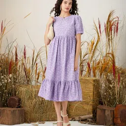 amazon brand - symbol Women's Cotton Fit and Flare One Piece Midi Length Dress image 3