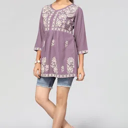 bee m pee designer Short Kurti Tops for Jeans for Women I Chikankari Rayon Cotton Long Kurta Kurti for Women I Stylish wear Kurti top for Girls image 4