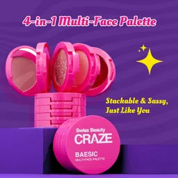 Swiss Beauty Craze Baesic 4-in-1 Multi-Face Palette | Lip & cheek cream | 2 Eyeshadow shades | 1 Highlighter | Shade- Delulu, 6g image 2