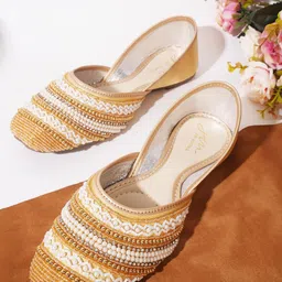 jm looks Stylish Embroidered Jutti For Women/Girls | Embellished Stone Work Jutti | Wedding Bellies | Women Ethnic Shoe Traditional Mojari | Kolhapuri/Jaipuri/Punjabi Jutties | image 2