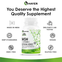 HAYER MSM (Methyl Sulfonyl Methane) Powder Supplements, Organic Vitamin C, To Pain Relief, And Joint Support Supplement-60 Tablets (No Capsule Pack1) image 4