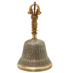 The healing store Brass Singing Tibetan Bell With Dorje Handle For Puja, Meditation & Spiritual Healing (13 Cms Approx) (1 Pc) (small) image 1