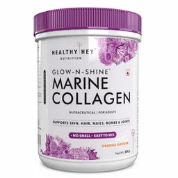 healthyhey nutrition HealthyHey Glow-N-Shine Marine Collagen Peptides |Type 1 Collagen Protein Supplement with Hyaluronic Acid | Amino Acids for Skin, Hair, Nails | Paleo Friendly, Non-GMO (Orange Flavour, 200g) image 1