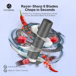 HOMEBASIC Electric Chopper for Kitchen 350ml, Mini Food Processor, One-Touch Operation, 6 Stainless Steel Blades, 40W High-Speed Motor, 1200mAh Battery| for Onion, Garlic-Ginger, Vegetable, Meat, Nuts image 4