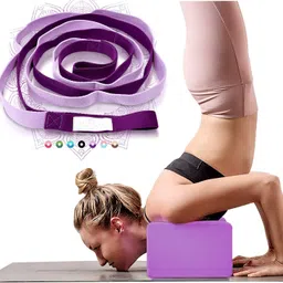 SACHI SPORTS Yoga Blocks with Yoga 8 Loop Belt High Density Non-Slip Surface EVA Foam Brick Stability and Balance for Exercise, Yoga, Pilates, Meditation image 2
