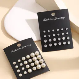 shining diva fashion Latest Stylish Crystal Pearl Stud Earrings for Women & Girls - 24 Pairs Combo Set (16062er) image 5