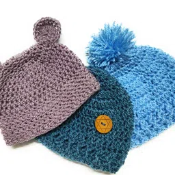 sabzcreations Baby Boys Wool Caps Newborn (Pack of 3) Blue,Grey and Mauve_0-3months image 1