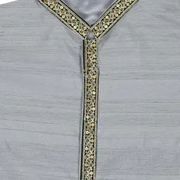 Pulse Weaves Men's Unstitched Ethnic Kurta Fabric, Poly Raw Silk with Santun Silk, 3 Metres, Light Grey, Up to 5XL image 5