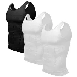 odoland Mens 3 Pack Body Shaper Slimming Tummy Vest Thermal Compression Shirt Tank Top Shapewear, Black/White/White, L image 1