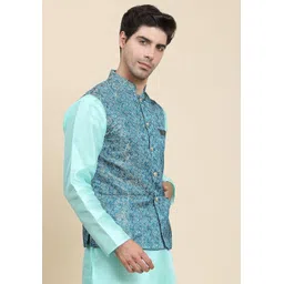 aany's culture Men's Ethnic Digital Floral Printed Nehru Jacket | Regular fit | Stylish Nehru Jacket | Premium Nehru Jacket For Men image 3