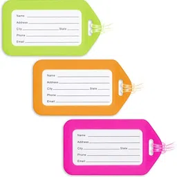 wekonnect WeKonnect; Luggage Tags, Bag Tags, Suitcase Tags for Traveling, Camping, Hiking | for Easy Identication with Silicon Band & Name Tag Label (Pack of 3) (Multicolour - Colour May Vary) image 1