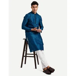 manyavar Men's Embroidered Knee Long Full Sleeves Kurta Pyjama Set (2pcs) image 5