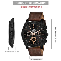 swadesi stuff Black Dial Analog Watch for Men – Brown Leather Strap, Quartz Movement image 2