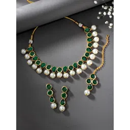 peora Kundan Pearl Traditional Ethnic Choker Necklace Earring Maangtikka Jewellery Set For Women & Girls image 3