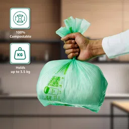 Amazon Brand - Presto! 100% Compostable Garbage Bags | Medium (M) | 45 Counts | 15 Bags X 3 Packs | 19 x 21 Inches | Strong and Durable | For Dry and Wet Waste image 4
