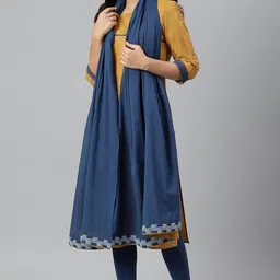 w for woman W for WomanWomen's Cotton Blue Cotton Dupatta With Running Stich Embroidery_23Auw81513-217373_Free Size image 2