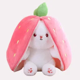 PALSCREW Reversible Bunny Rabbit Soft Toy with Chain | Strawberry Shape Plush Stuffed Animal Doll for Girls, Boys, Baby, Kids | Pink Teddy Bear Plushie for Kids & Valentine's Day image 1
