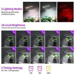 rwntao Grow Lights for Indoor Plants, Upgrade 84 LEDs Clip Plant Lights, Full Spectrum LED Plant Growing Lamps with Gooseneck, 3/9/12H Timer, 3 Spectral Modes, 10 Dimmable Levels 2 Pack (2 Head White+Red) image 4