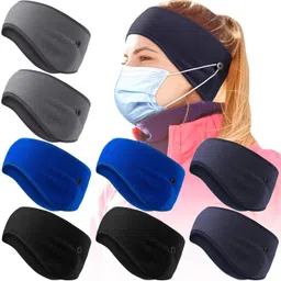 syhood 8 Pieces Ear Warmer Headbands with Buttons Winter Fleece Running Headband Fleece Earmuffs Sport Headband Winter Ear Covers for Men Women (Classic Style) image 1