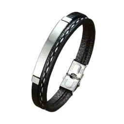fashion frill Leather Bracelet For Men Stainless Steel Silver Multi-Layer Braided Leather Bracelets For Men Boys Love Gifts Mens Jewellery image 1
