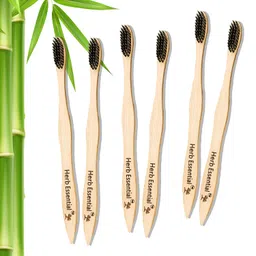 Herb Essential Bamboo Toothbrush, Pack of 6 | with Ultra-Soft Charcoal activated Bristles | Natural, Biodegradable and Ecofriendly Toothbrush, Manual, Adult image 1