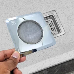 hikin supermarket HIKIN SUPERMARKET™ 2025 Upgrade Square Stainless Steel Kitchen Strainer 11 CM Sink Jali, Drain Filter, Anti Clogging Mesh Hair Catcher Drain Cover (ONLY for Square Sink) image 1