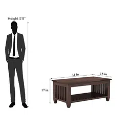 THANGLALA Sheesham Wood Center Coffee Table with Bottom Shelf Storage | Stylish Multipurpose Wooden Teapoy Furniture for Living Room, Hotels, Lobby, Office, Guest Room and Home Décor (Walnut Finish) image 2