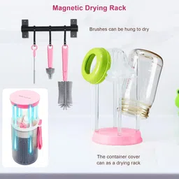 Parssufy Portable Baby Bottle Brush Kit Travel Feeding Bottle Cleaning Set Nursing Bottle Cleaner with Extendable Silicone Bottle Brush/Nipple Brush/Straw Brush/Drying Rack/Soap Dispenser/ (Pink) image 4