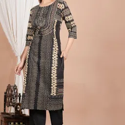 yash gallery Women's Cotton Mothers Day Gift Ikat Printed Straight Kurta Pant With Dupatta image 2