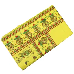 Spillbox Men's Color Border Cotton and Crush Jarigai Angavastram/Towel/kasavu Shawl/melmundu/uthareeyam/Traditional Pooja Towel – Printed angavastram (Yellow) image 1