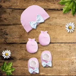 Baby Girls Baby Boys Infant Accessories Cotton Printed Cap Mitten Booties Set Combo Pack of 3 (Multicolour; 0 to 3 Months) (SKYGREENPINK) image 4