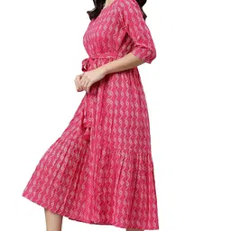 janasya Women's Pure Cotton Woven Design Flared Western Dress image 3