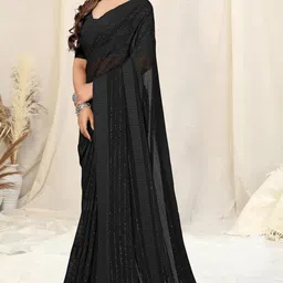 mirchi fashion Women's Georgette Solid Saree with Blouse Piece image 5