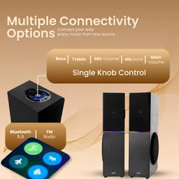 AKAI TS-120 Twin Tower Speaker 120 Watts|Powerful Bass & Surround Sound|RGB LED Lights|Wireless Mic Karaoke|Bluetooth, FM, HDMI ARC, USB, AUX|Home Theater & Party Speaker image 5