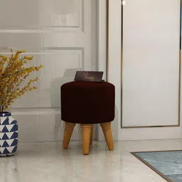 ETIQUETTE ART Round Velvet Ottoman Foot Rest Stool/Upholstered Footstool/Side Table Seat Make Up Soft Sitting Stool for Living Room (Brown) image 1