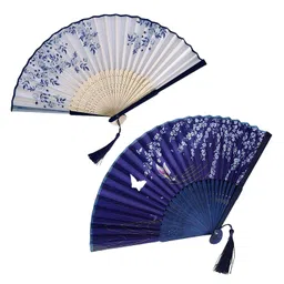 nhcdfa 2 Pcs Hand Fan Manual, Japanese Fan, Paper Fans for Decoration for Dancing Cosplay Wedding Party Props Decoration, White Blue image 1